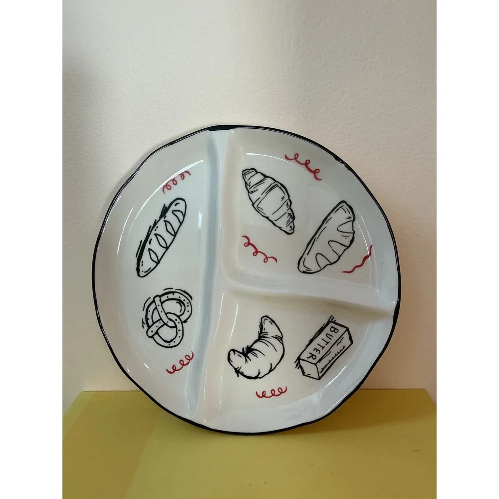 Dwell Studio Divided Breakfast Snack Plate Butter‎ Croissant Pretzel Bread
